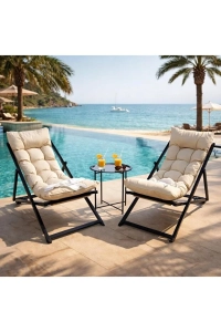 Minderli - Zetas Şezlong Seti Bahçe&balkon&teras&plaj Katlanır Ikili Set - 2 Şezlong 1 Sehpa